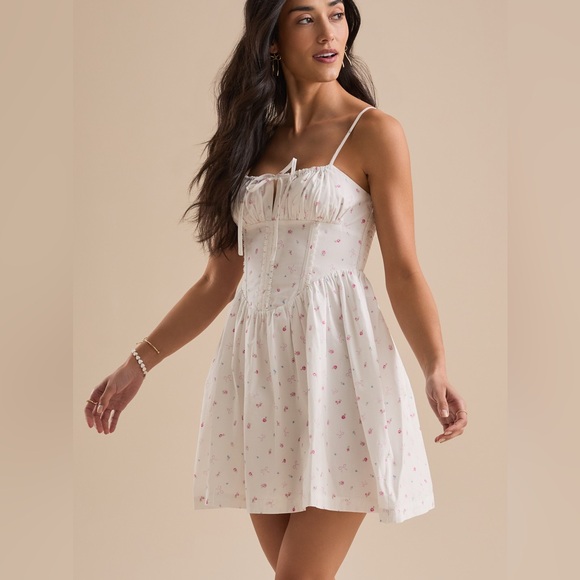 Dresses & Skirts - 🆕 100% Cotton White Floral & Bows Coquette Corset Mini Dress